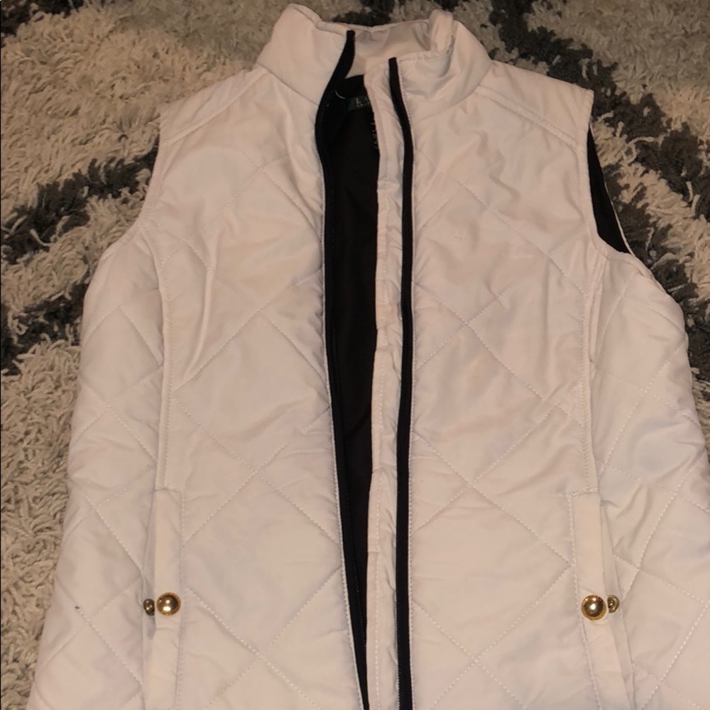 RALPH LAUREN XS WHITE SLIM PUFFER VEST WITH GOLD